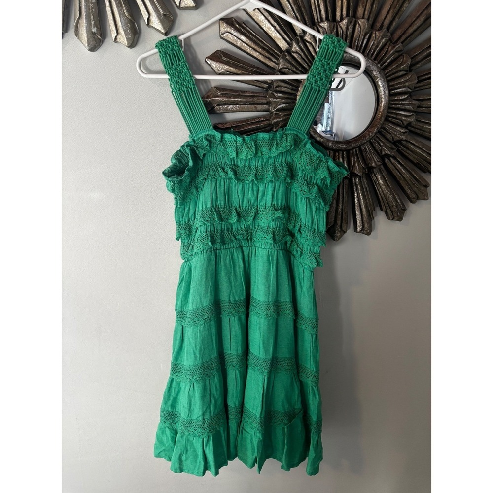 Vintage Havana Green Ruffle Crochet Tiered festival Sundress Large - Picture 6 of 8